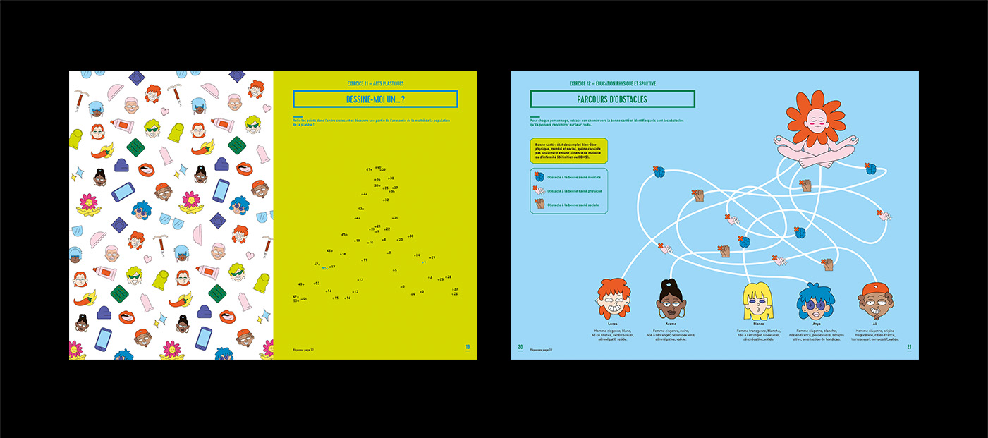Mise en page graphic design edition Cahiers Engagés Crips Île-de-France jeux santé sexuelle et discriminations de genre
